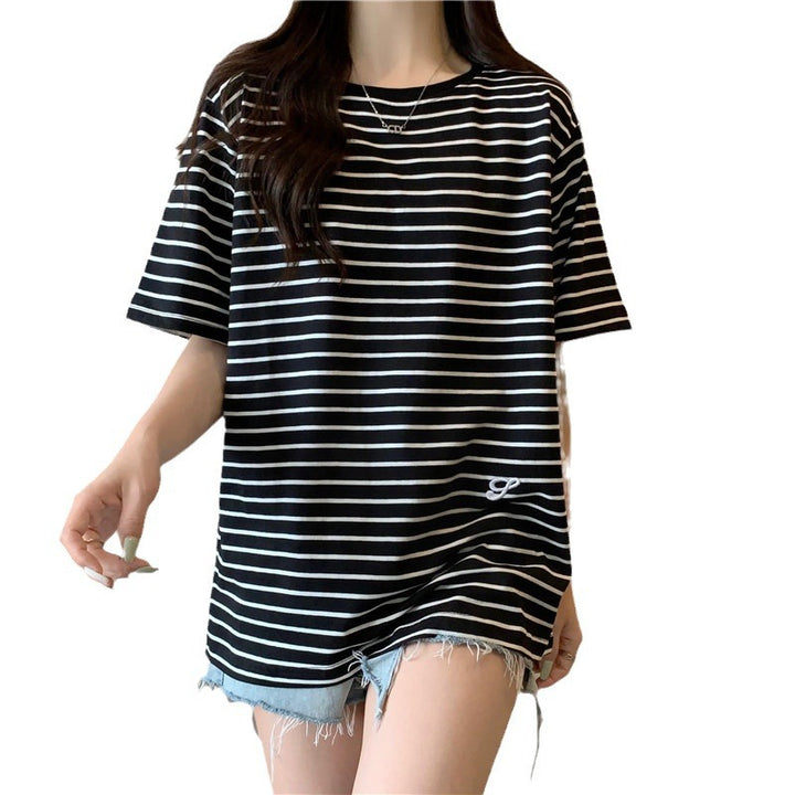 Femme Stribet Løs Komfort T-shirt Stilla