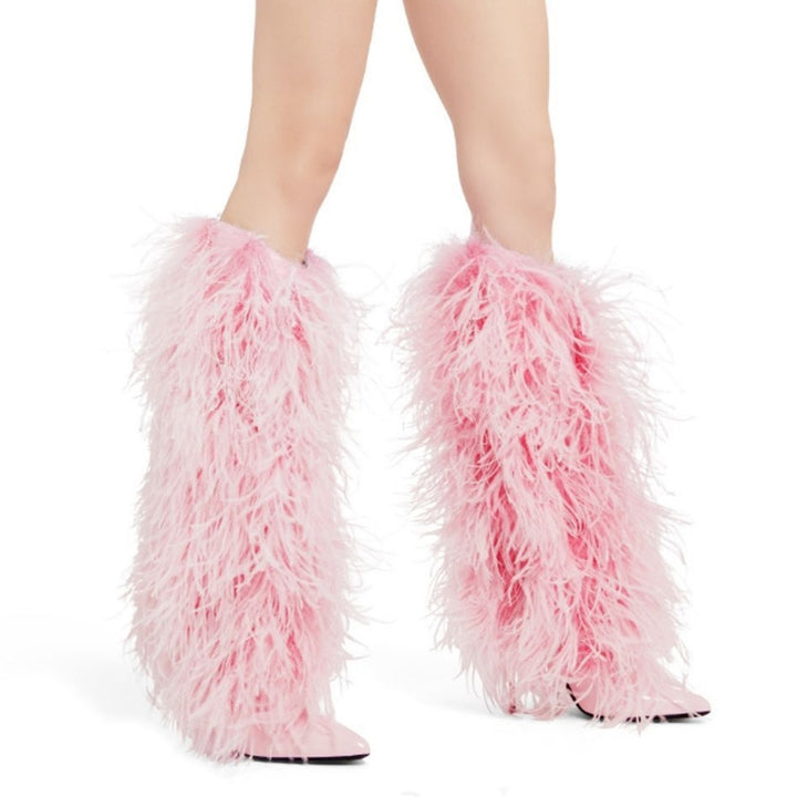 Femme Feder-detalje Over-knæ Stiletto Støvler Stilla