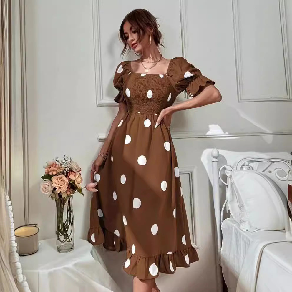 Dame Off-Shoulder Kjole med afslappet Ruffles afslutning og prikker Stilla