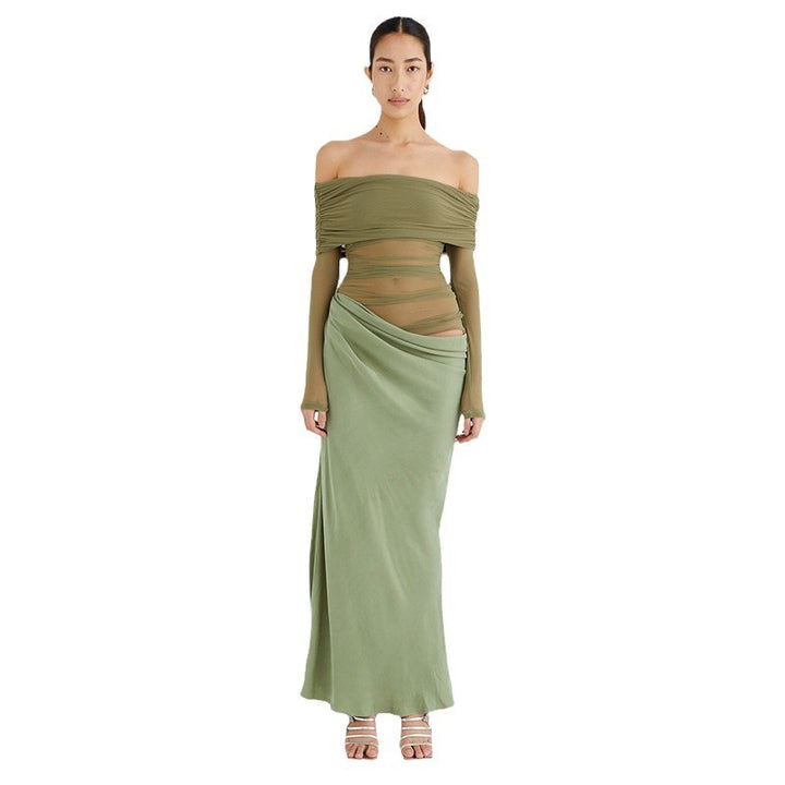Dame Off-Shoulder Maxikjole med rynket design og elegant snit Stilla
