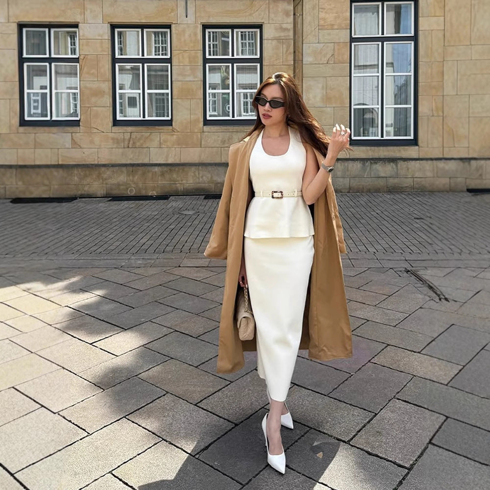 Dame ærmeløs Peplum-kjole med figursyet bælte Stilla