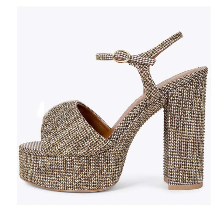 Femme Strappy High-Platform Heels med strass dekorationer Stilla