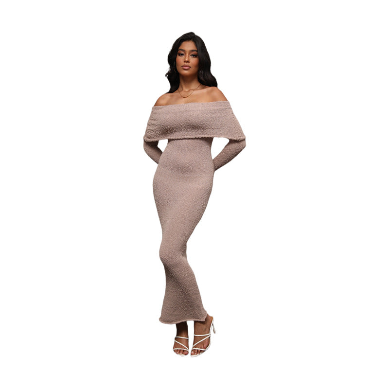 Dame Off-Shoulder Maxikjole med struktureret forarbejdning Stilla