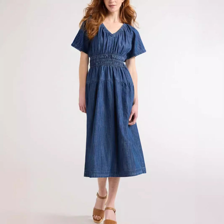 Dame afslappet denim-kjole med elastisk talje Stilla