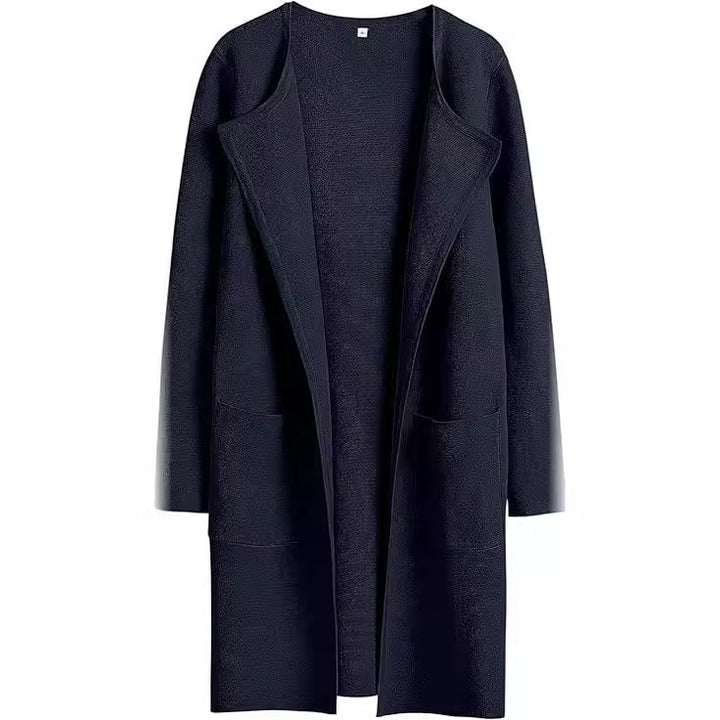 Dame Oversized Strikjakke med åbne front og praktiske lommer Stilla
