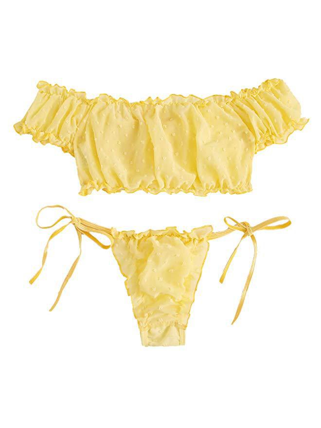 Dame Rüscheneinsatz Off-Shoulder Lingerie Set Stilla