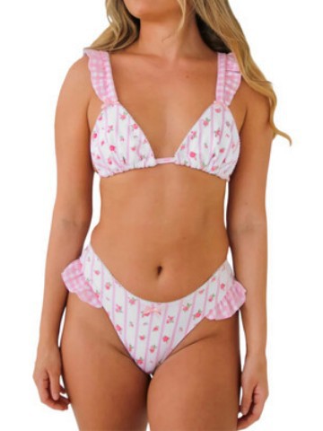 Dame To-delt Bikini-sæt med flæser og blomsterprint Stilla
