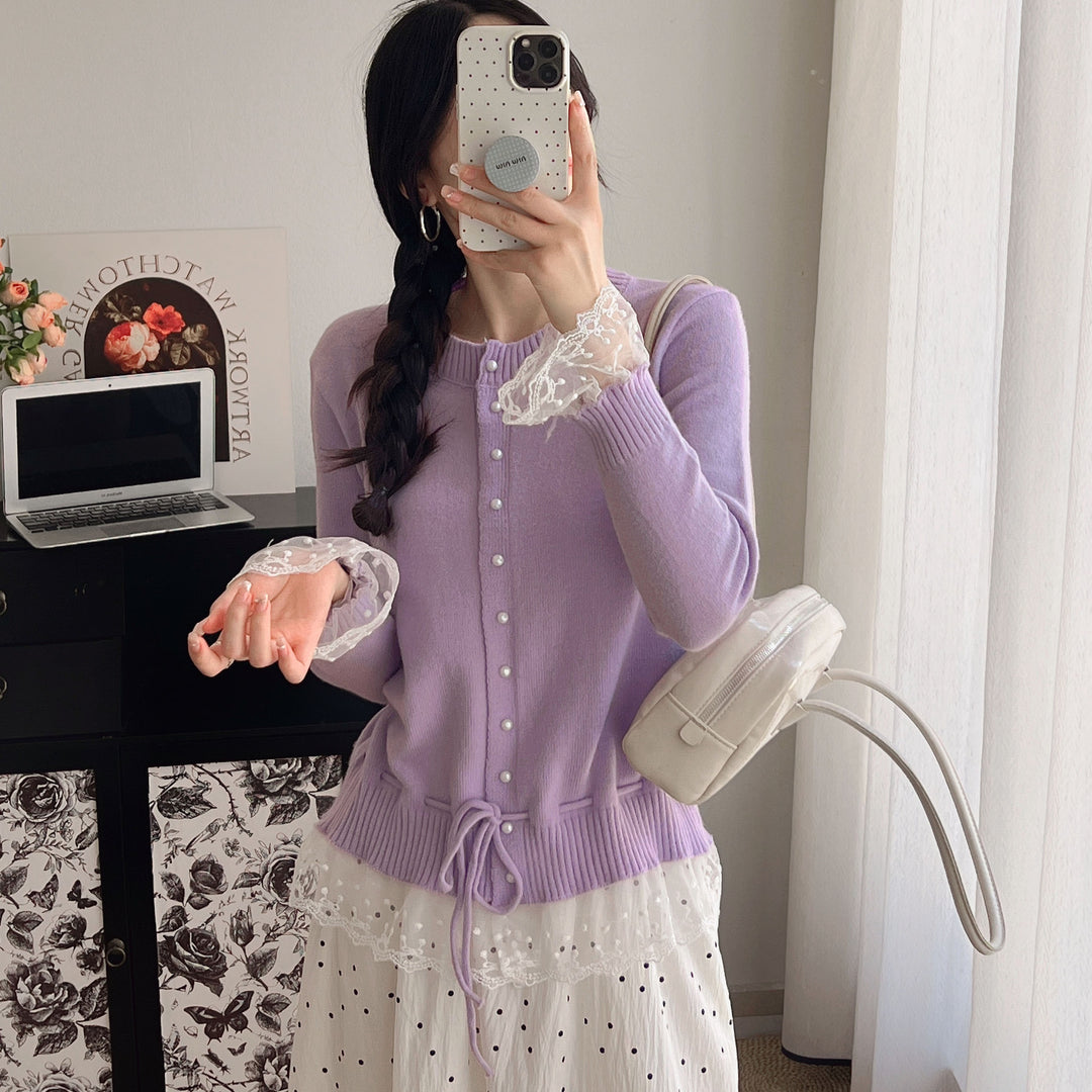 Dame cardigan med blonde trim og knapdetaljer Stilla