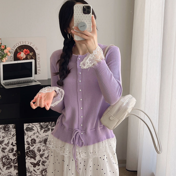 Dame cardigan med blonde trim og knapdetaljer Stilla