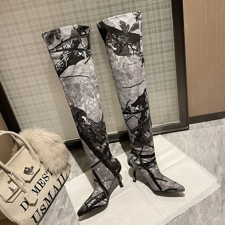 Femme Over-the-Knee Camouflage Stiletto Støvler Stilla