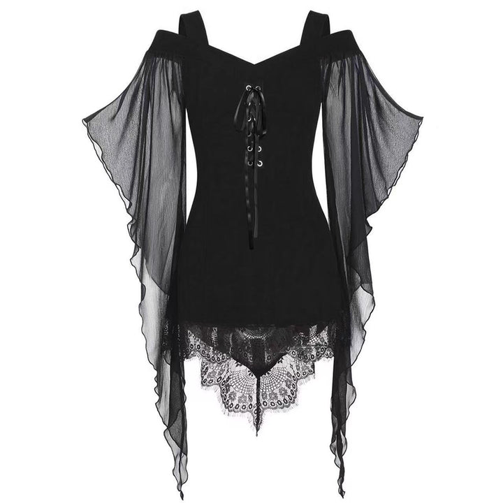 Dame elegant bluse med kolde skuldre og blonder Stilla