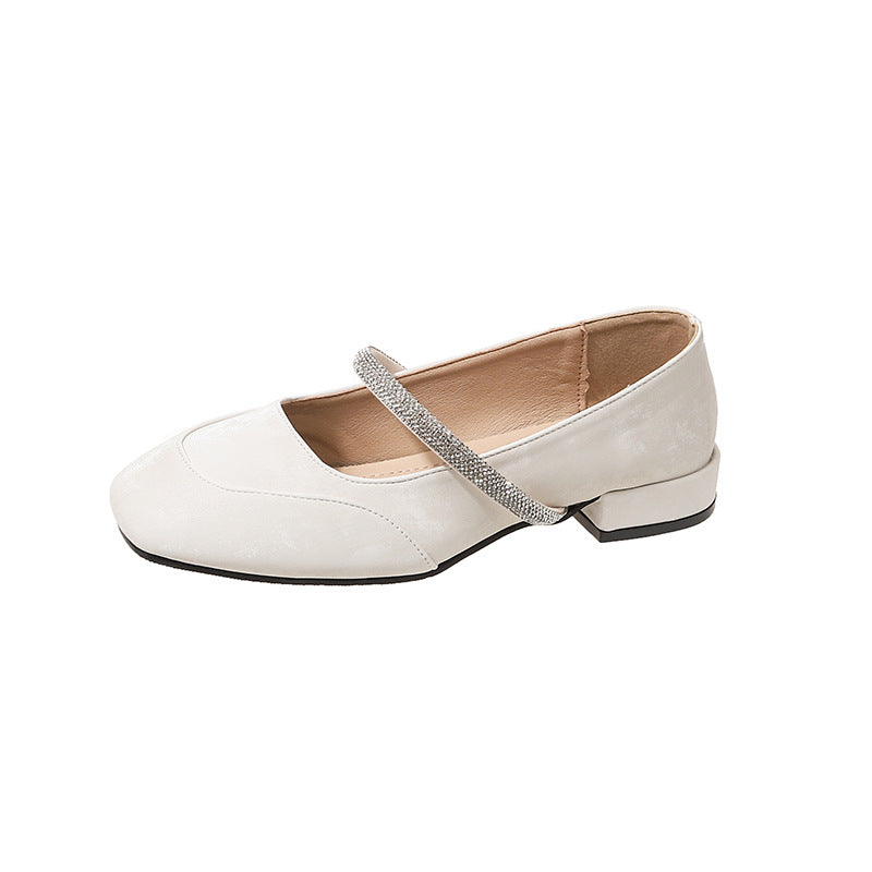 Dame Elegant Kvadrat Tæer Mary Jane Ballerinas med Rhinestone Remme Stilla
