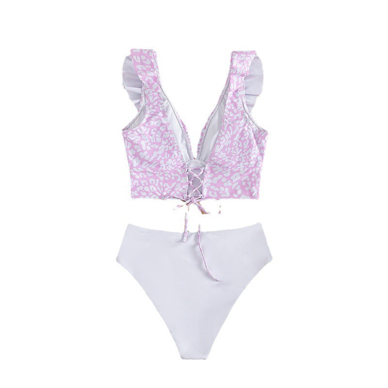 Dame Crop-Bikinioberdel med ruffle-detaljer og dyremønster Stilla