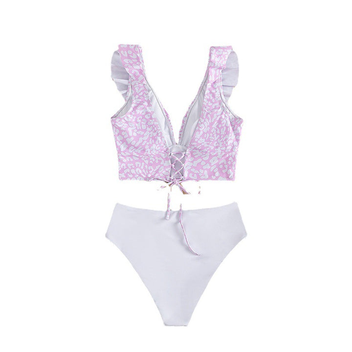 Dame Crop-Bikinioberdel med ruffle-detaljer og dyremønster Stilla