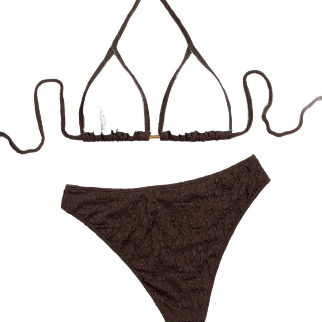 Dame triangel-bikini med raffineret strukturdesign og justerbare stropper Skovae