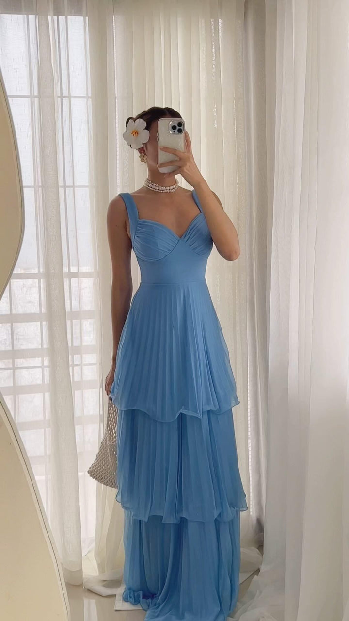 Damer Elegant Maxi Kjole med Flydende Ruffles Lag Skovae