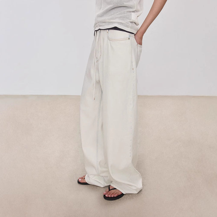 Damer bredskåret denim culotte med høj talje og elastisk bånd