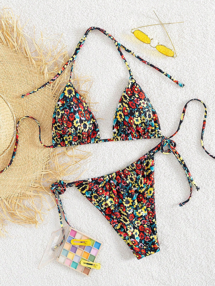 Dame triangel-bikini med legende blomsterdesign Skovae
