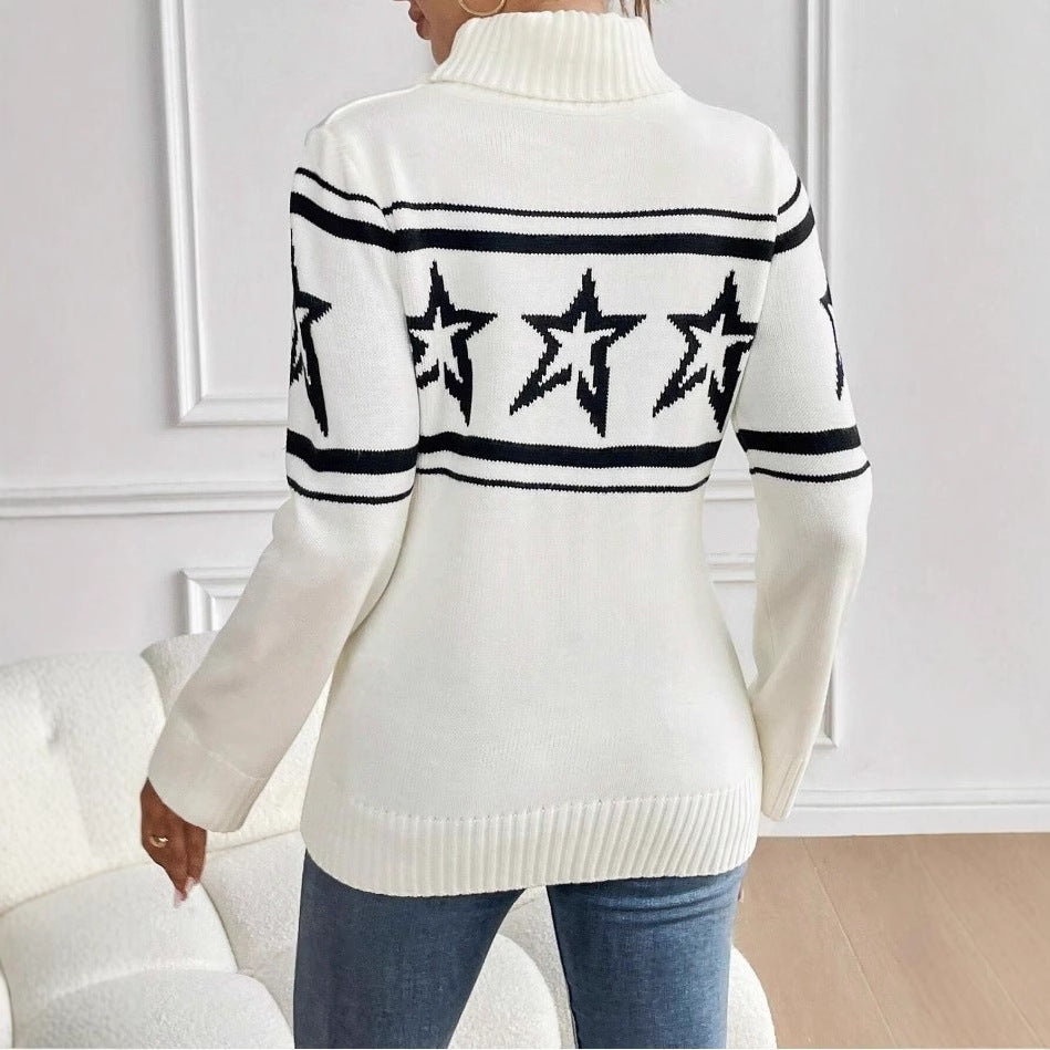 Dame kramme sweater med høj krave og fashionabel stjernetryk Stilla