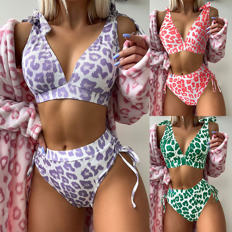 Damer Højskåret Bikini med sportligt design og legende bindebånd Skovae