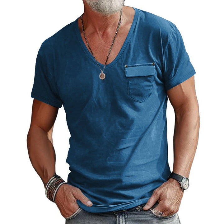 Herrer afslappet V-hals T-shirt med praktisk brystlomme Stilla