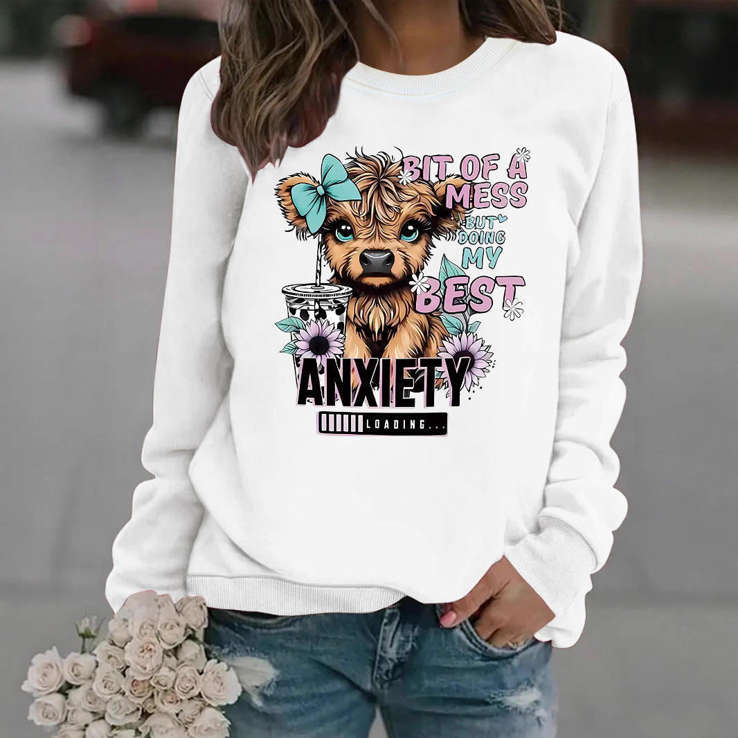 Kvinders sweatshirt med kreativ hundedesign og inspirerende skrift Stilla