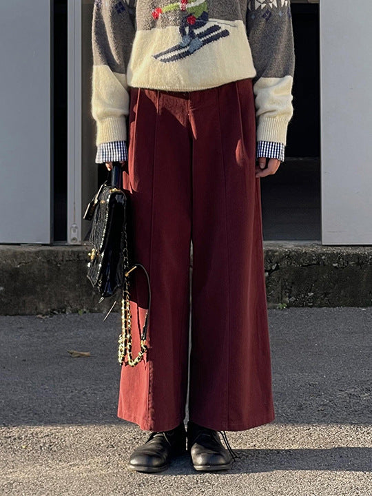 Dame bred High-Waist bukser med elegante folder og figursyet silhuet Stilla
