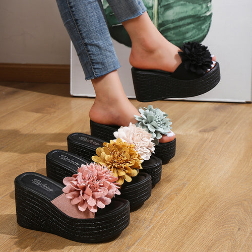 Dame Wedge-Pantoletten med blomsterdekoration og skridsikker sål Stilla