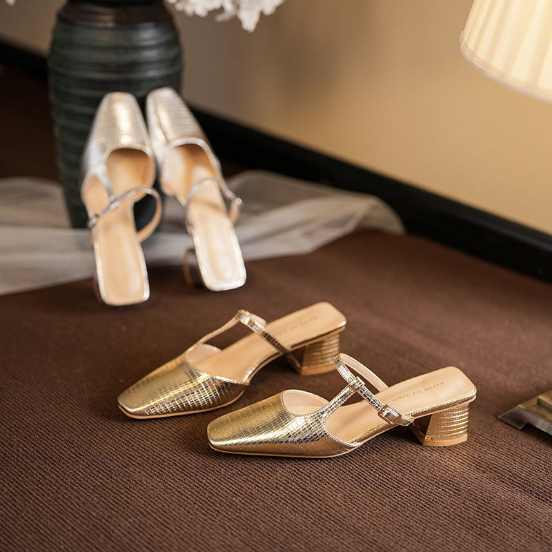 Dame Elegant Spids-Tå Slingback-Hæle med Chunky Lav Blokhæl Stilla