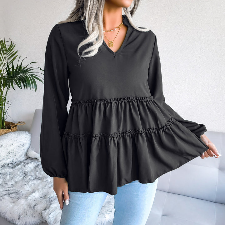 Damebluse med flerfarvet design og voluminøst snit Stilla