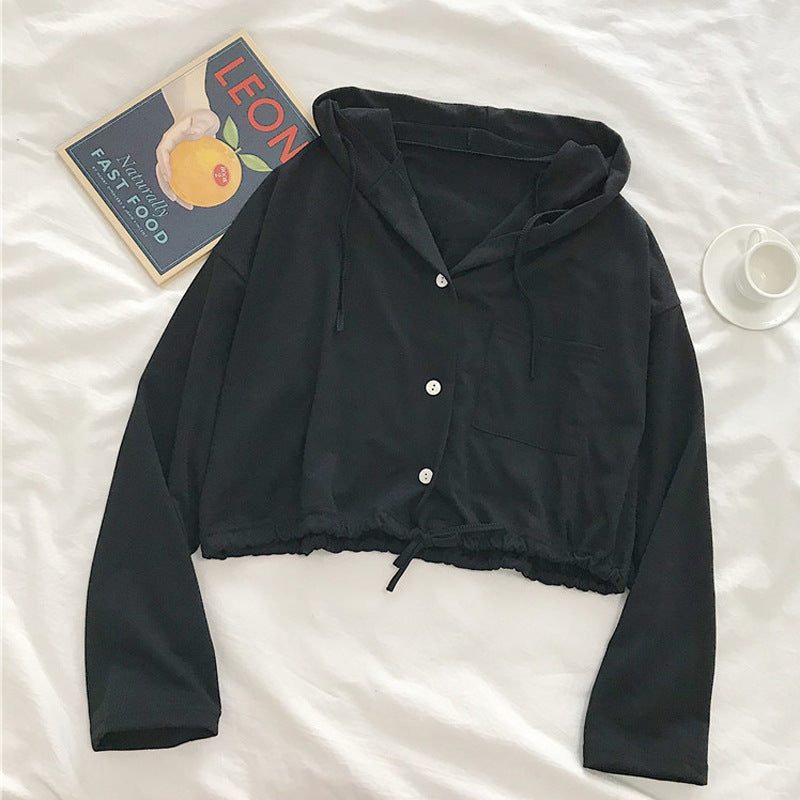 Damer Polstret Button-Up Hoodie med Snøre Stilla