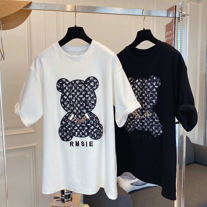 Dame T-shirt med kreativ bjørnemotiv og afslappet snit Stilla