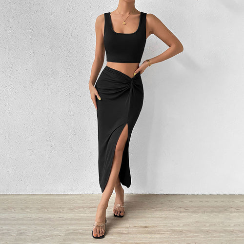 Dame omslagskjole med asymmetrisk slids og chikt knudedetalje Stilla