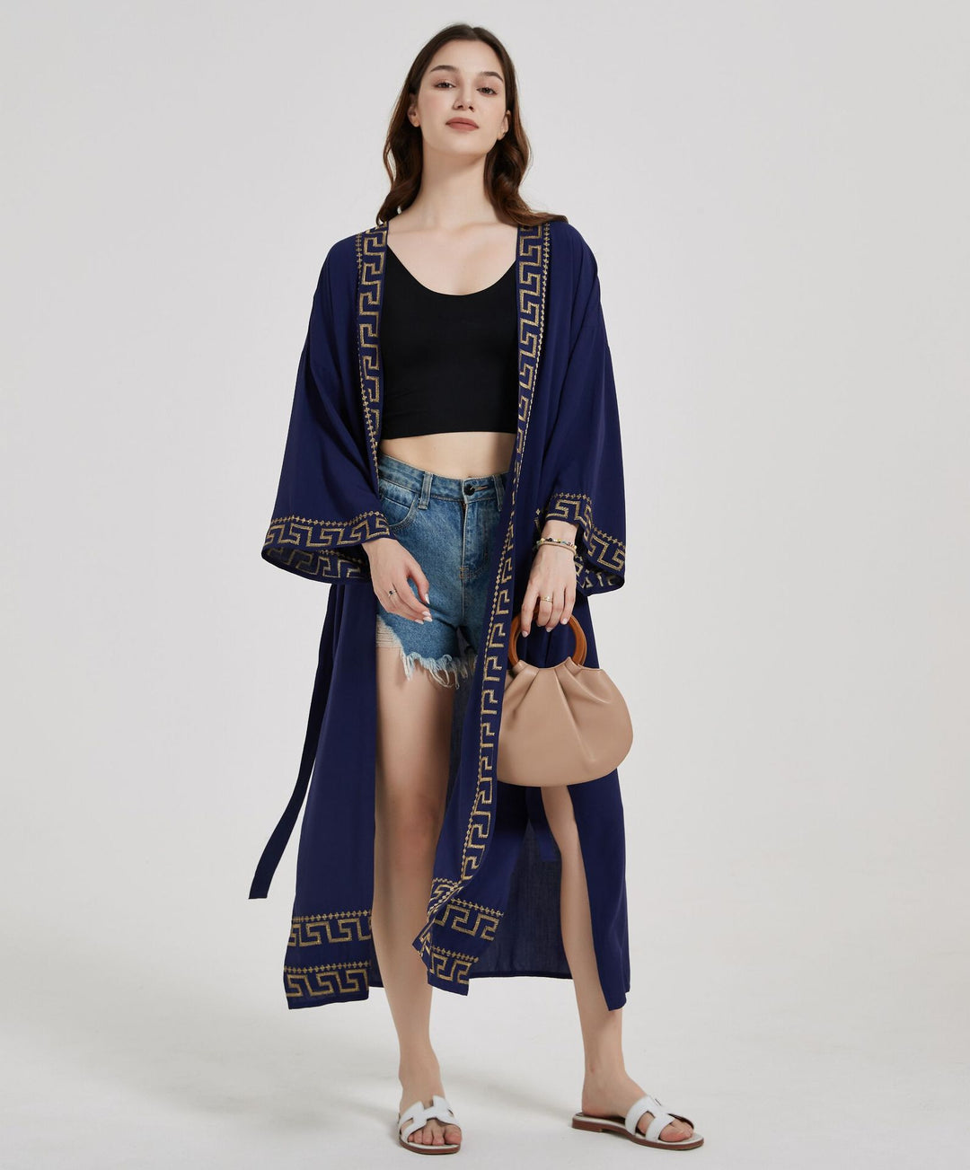 Dame Kimono-robe med detaljeret kant i klassisk design Stilla