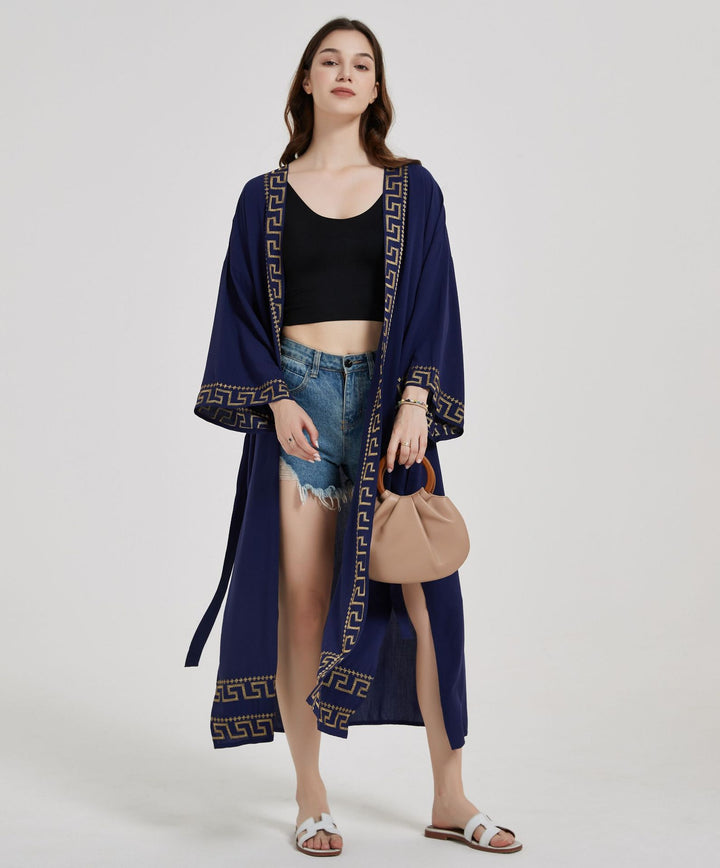 Dame Kimono-robe med detaljeret kant i klassisk design Stilla