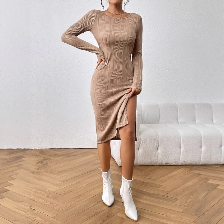 Dame Elegant og figursyet kjole med ribstruktur Stilla