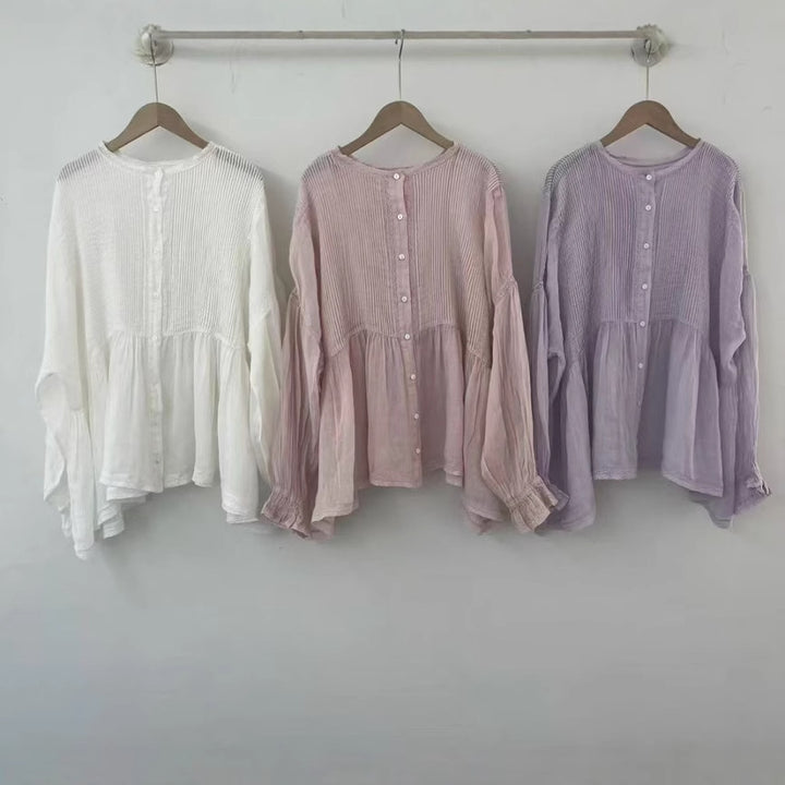 Femme Afslappet Fit Plisseret Langærmet Bluse Stilla