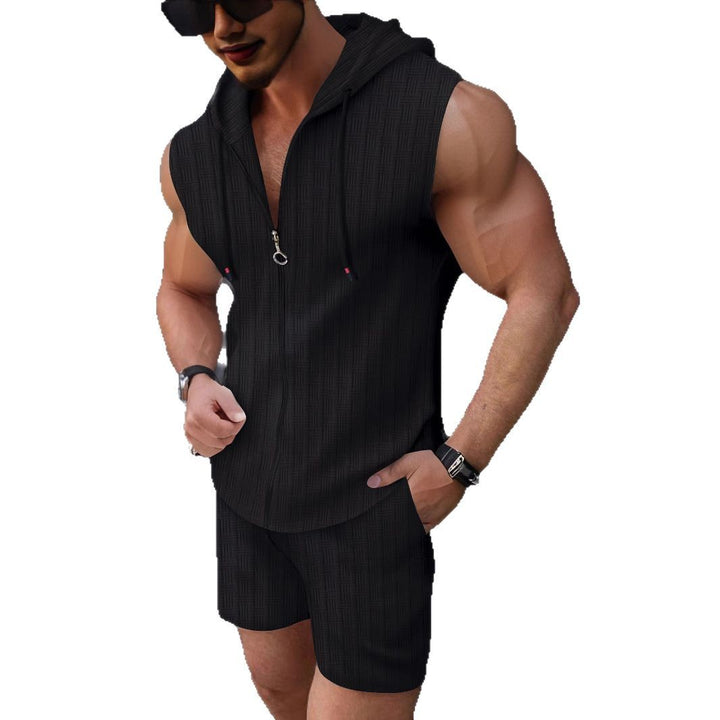 Herrer Ærmeløs Zip-Up Hoodie og Shorts Sæt Stilla