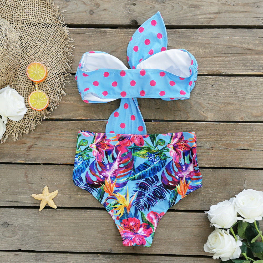 Dame bikini-sæt med glad prikkedesign og høj talje Stilla