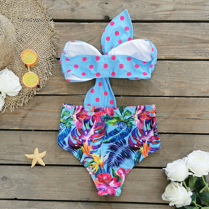 Dame bikini-sæt med glad prikkedesign og høj talje Stilla