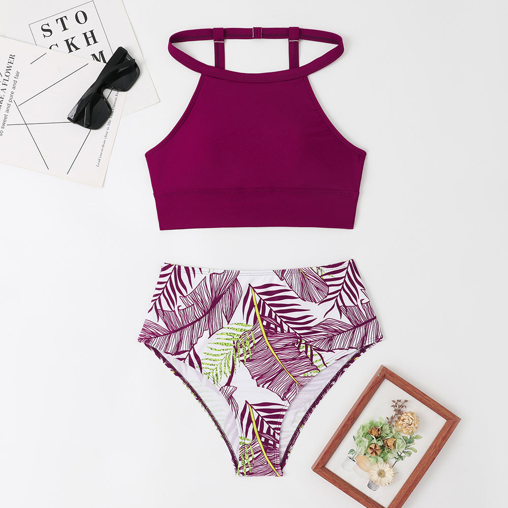 Dame Højskåret Bikini med sporty top og blomsterdesign Stilla