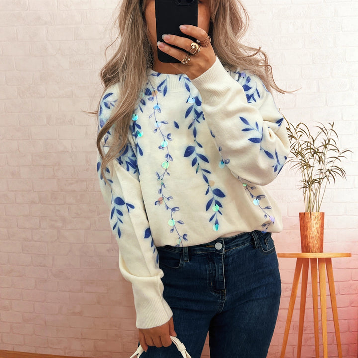 Kvinders hyggelige oversized sweater med blomstret appliké design Stilla