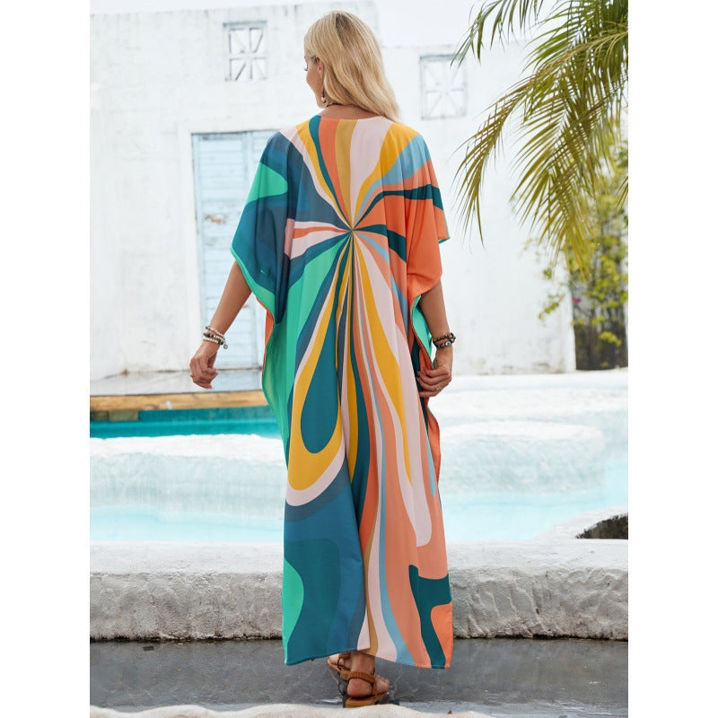 Femme Vibrant Abstrakt Print Maxi Cover-Up Stilla