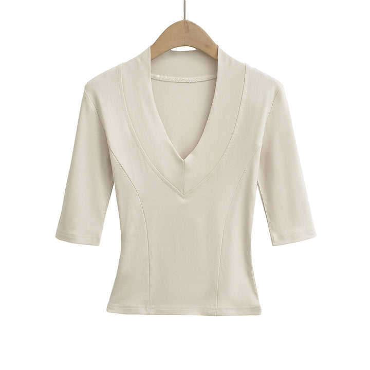 Dame elegant bluse med dyb V-hals og korte ærmer Stilla