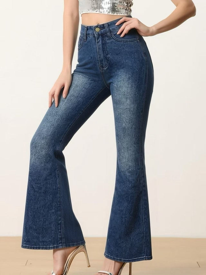 Dame Flared Jeans med høj talje og unikt strukturdesign Skovae