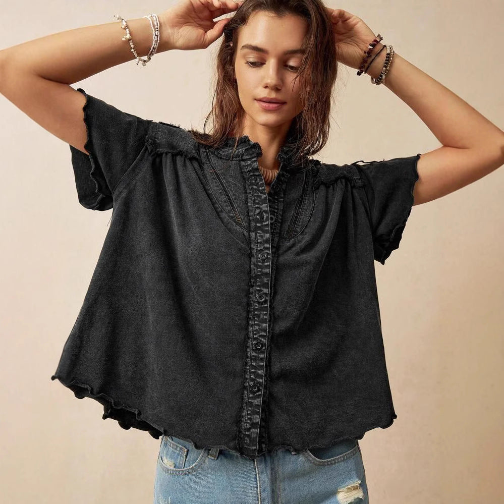 Dame Løst Denim Blusenshirt Stilla