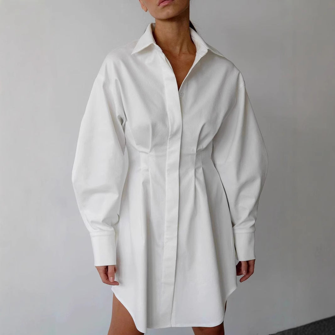 Dame Oversized Skjortekjole med struktureret stof og elegante puffærmer Stilla