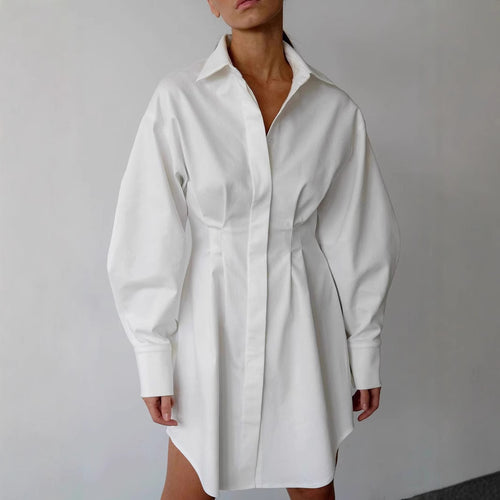 Dame Oversized Skjortekjole med struktureret stof og elegante puffærmer Stilla