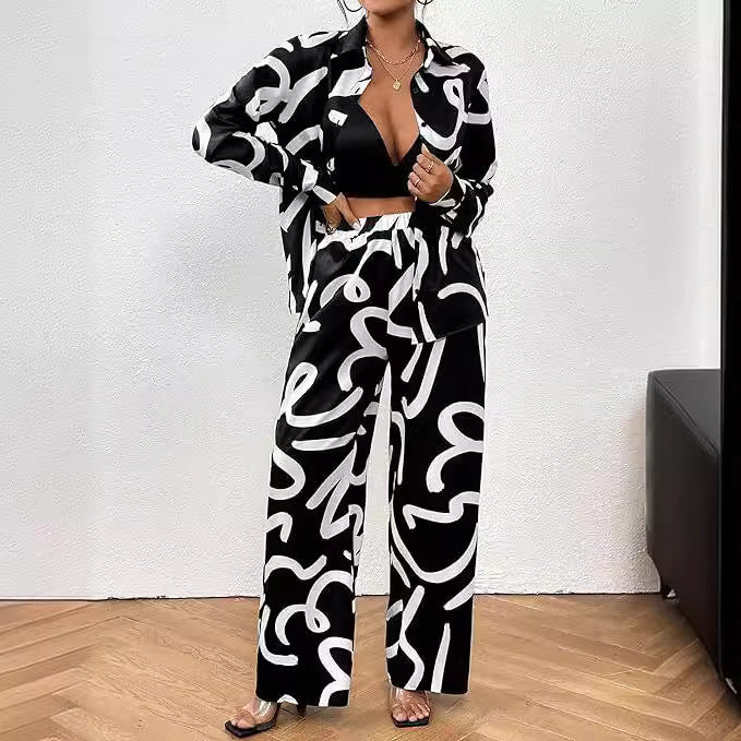 Dame Elegant og moderne fritids-loungewear-sæt i abstrakt design Stilla