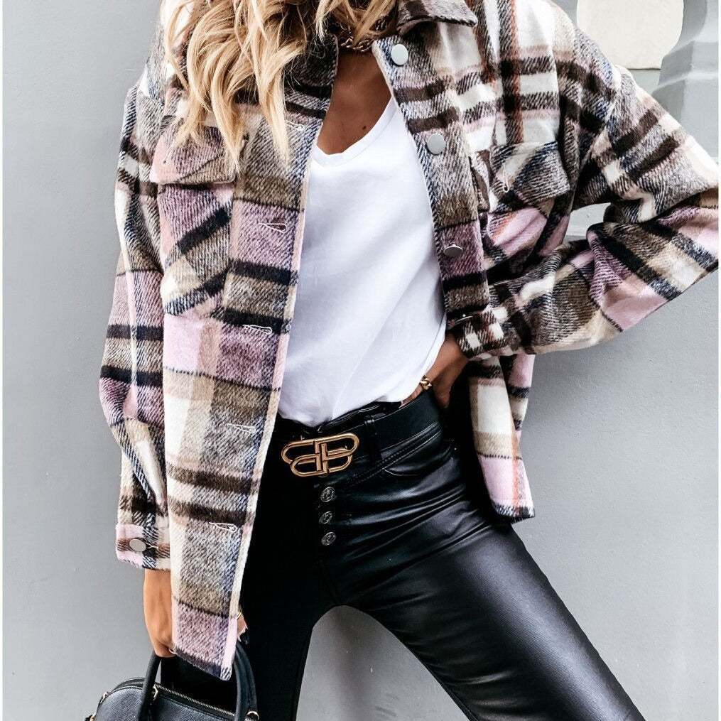 Dame flannel skjorte i ternet design med lommer Stilla